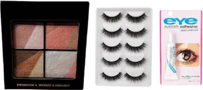 Miss Hot Palette Eyeshaow & Bronzer & Highlighter-04 12 g (Multicolor), 5 Pair False Eyelash+Eyelash Glue