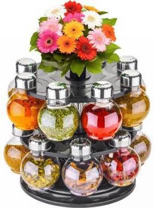 ELIGHTWAY MART Containers Kitchen Rack Plastic Revolving Spice Rack Masala Rack Spice Box Masala Box Masala Container (1 Stand,16 Plastic Bottles With Steel Cap) Set Spice Set (Plastic)