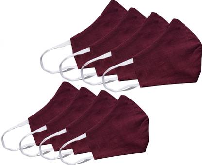 Kundan Pure Cotton Maroon Color Reusable Washable Anti Pollution 2 Layer Face Mask ( Pack Of 8 Mask ) M-MANI-(12)-MASK-(08-PC) Reusable, Washable Cloth Mask