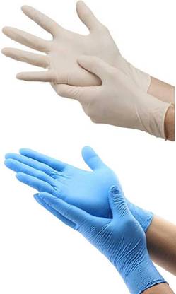 Shop & Shoppee Pack of Non-Sterile Powder Free Nitrile & Latex Powdered Medical Examination Disposable Hand Gloves to Prevent Hand from Infection(10 Gloves each type) Nitrile, Latex Examination Gloves