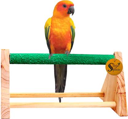 Sage Square 11 " / 28 cm Natural Wooden Table Playful Climbing cum Training Perch Bird Sand Stand / Bird Toy Wooden Perch, Training Aid, Stick For Bird