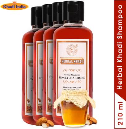 Herbal Khadi Honey Almond Herbal Natural Shampoo For Hair Fall Control & Promotes Hair Growth Nourishing 210 ml (Pack of 4)