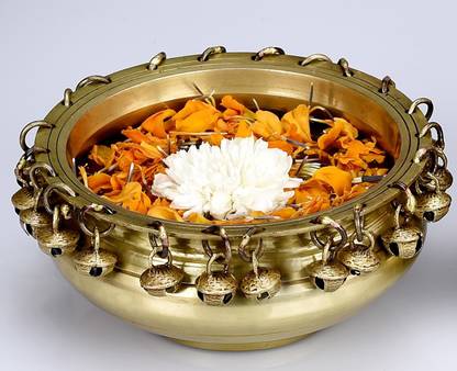 la creativity Brass Urli Traditional Bowl with Bells Showpiece Decorative Showpiece  -  8 cm