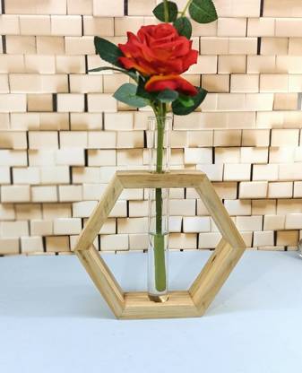 FAA Craft Home Decorative Wood Fountain Glass Flower Vases for Home Decor, Side Corners, Living Room, Dining Room, Center Table, Bedroom, Centerpiece Glass Vase