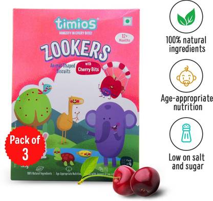 Timios Zookers Cherry Bits Animal Shaped Biscuits for 12 months+ Baby Baby Snacks 450 g