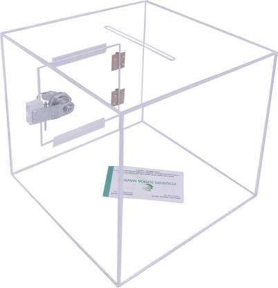 RASPER Transparent Acrylic Donation Box, Daan Patra, Drop Box, Ballot Box ( Small Size 6x6x6 Inches, Square Shape) Premium Quality With Lock Facility Coin Bank