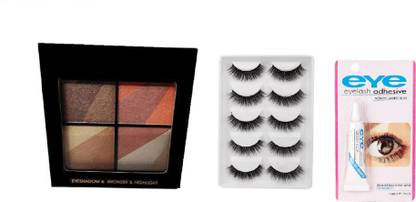 Miss Hot Palette Eyeshaow & Bronzer & Highlighter-02 12 g (Multicolor), 5 Pair False Eyelash, Eyelash Glue