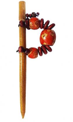 salvusappsolutions Wooden Handmade Red Beads Hair Stick Bun Stick