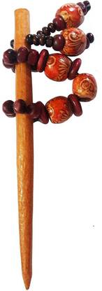 salvusappsolutions Wooden Handmade Orange Flower Beads Hair Stick Bun Stick