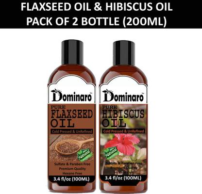 Dominaro 100 % Pure & Natural Flaxseed Oil & Hibiscus Oil (Combo Pack of 2 Bottle 200ml Hair Oil