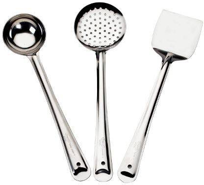 Expressionss Stainless Steel Combo Ladle Set, 3 Piece, Silver Kitchen Tool Set