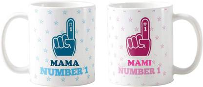 Designer Unicorn Mug Printed Number 1 Mama & Mami gift for uncle and aunt set of 2 (330 ml, Pack of 2) Ceramic Coffee Mug