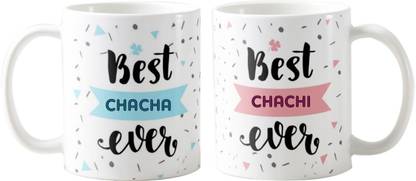 Designer Unicorn Mugs Printed best ever Chacha Chachi gift for Uncle Aunt set of 2 (330 ml, Pack of 2) Ceramic Coffee Mug
