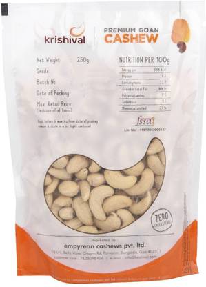 Krishival Premium Goan Plain Cashew Large Size (Kaju),Dry Fruit Cashews