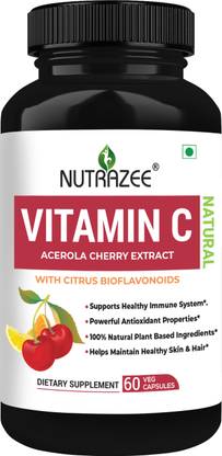 Nutrazee Natural Vitamin C, Acerola Cherry Extract Supplement - Immunity, Antioxidant