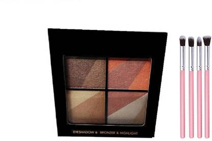 Miss Hot Palette Eyeshaow & Bronzer & Highlighter-02 12 g (Multicolor), Eyeshadow Blending Pencil Brush, Set Of 4, Pink