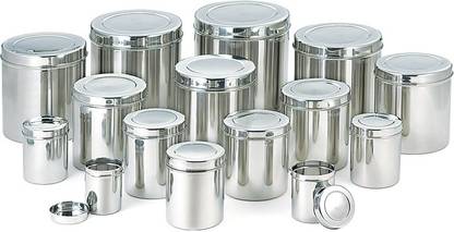 AQUIRIOS Steel Dibba,Steel Dabba,Rasan Dabba 15 pcs Set 500 gm to 10 kg Capacity Size  - 1500 ml स्टील यूटीलिटी कंटेनर