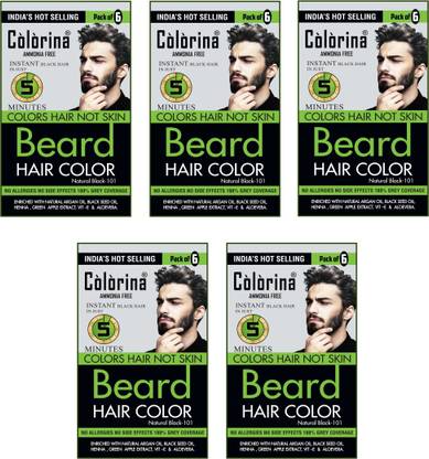 Colorina Men's Beard Color, Natural Black 101, 10ml X 30 Sachet (5 Boxes) | Ammonia Free | Colors Hair not Skin | Instant Beard Color in Just 5 Minutes , Natural Black