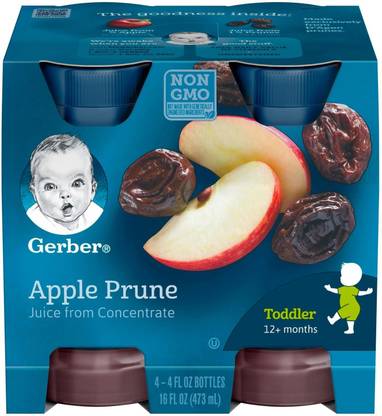 GERBER Juice for Toddler (16oz) - Apple Prune Juice (4x4oz) (Pack of 3)