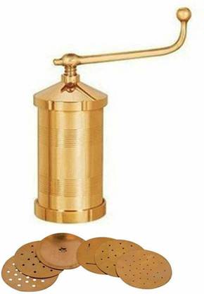 EGLOB Brass Gathiya Sevaiya Bhujia Sevai Nazhi Idiyappam Press Chakli Murruku Farasan Namkeen Maker Machine with 6 Different jalis Grater