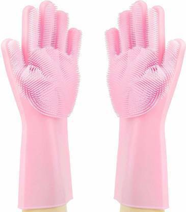 GLOBLE Enterprise Rubber Silicone Cleaning Brush Scrubber Gloves Wet and Dry Glove