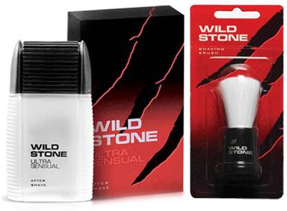 Wild Stone Shaving Combo of 100ml Ultra Sensual After Shave Lotion and Shaving Brush (Pack of 2)