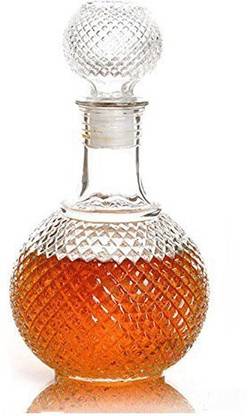 RIAVI ENTERPRISE Round Ball Shape Whiskey Wine Beer Brandy Water Champagne Drinking Glass Bottle Decanter w/Cap Stopper (500 ml) Decanter