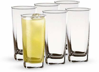 crom (Pack of 6) Water Glass and Juice Glasses, Transparent, Square, Crystal Glass, 320ml, Set of 6 Glass Set Water/Juice Glass