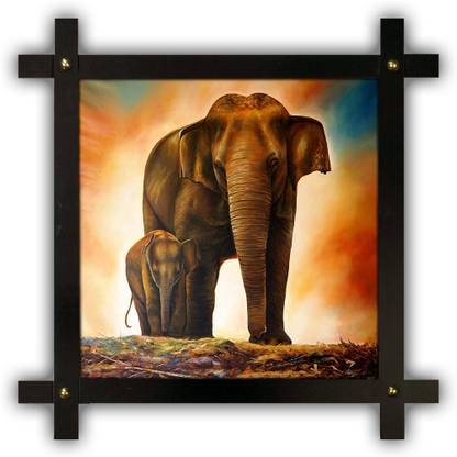 Poster N Frames Cross Wooden Frame Hand-Crafted with photo of elephant 18285- crossframe Digital Reprint 16.5 inch x 16.5 inch Painting