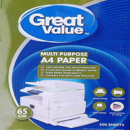 Great Value 65gsm unruled A4 65 gsm Copy Paper
