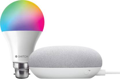 Google Nest Mini with Smitch WiFi RGB Smart Bulb 7W with Google Assistant Smart Speaker