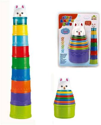 CrazyBuy Rainbow Stacking Nesting Cups Game with Animal Characters, Cute Rabbit Topper