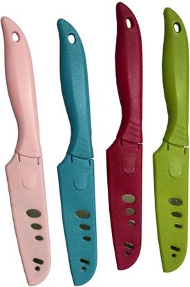 Gift Corner 4 Pc Plastic Knife Set Knife with safe cover set of 4 (multi color)
