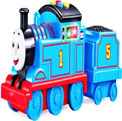 ZIQRA TOYS Super Friction Powered Thomas Train with Flashing Lights & Music Toy (Blue)