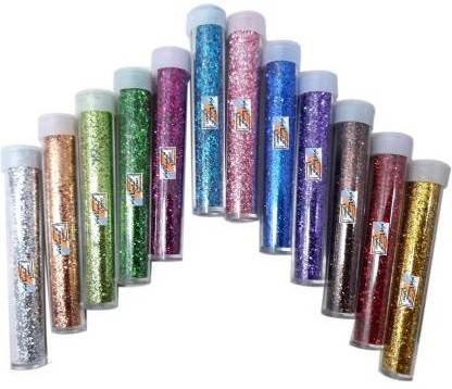BVM PREMIUM QUALITY GLITTER SPARKLE POWDER FOR Arts & Crafts 12 tubes