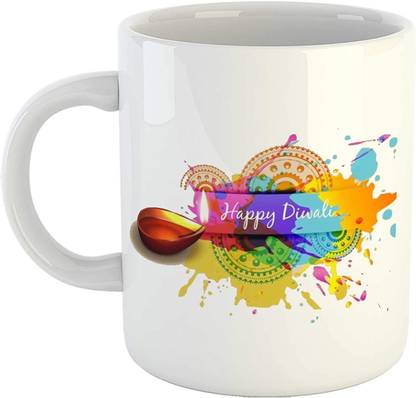Vrantikar Unique Happy Diwali Quotes, Wishes Coffee for Deepavali 325ml Ceramic Coffee Mug