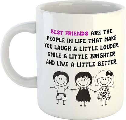 SHYAM Frienship Quote and Cute Design White Coffee Ceramic Coffee Mug