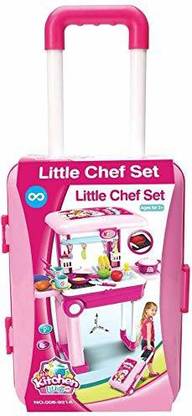 mega star 2 in 1 Kitchen Play Set, Pretend Play Luggage Kitchen Kit for Kids with Suitcase Trolley