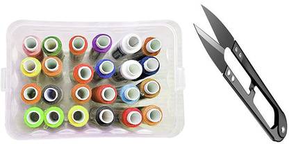 7Q7 24 Polyester Spool Stitching Thread & Accessory Storage Box (Muticolour) / Thread Box/Sewing Box/Stitch Box with Thread Cutter Sewing Kit