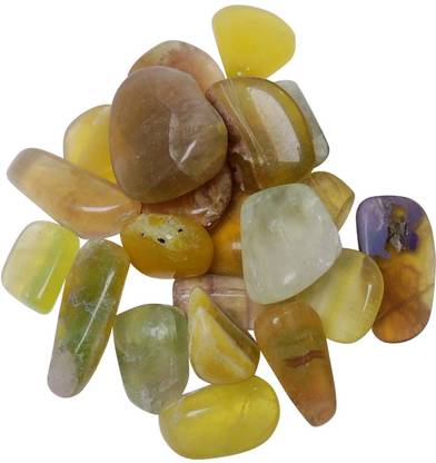 SATYAMANI Yellow Flourite Polished, Engraved Asymmetrical Crystal Pebbles