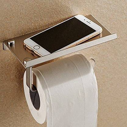 HANDY Multipurpose Shelf With Bathroom Paper holder and Mobile Stand Stainless Steel Toilet Paper Holder
