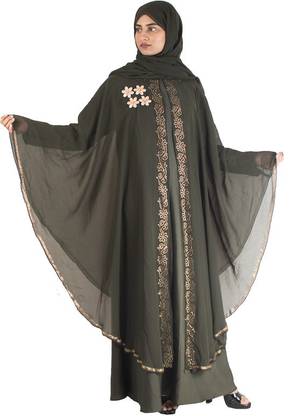 MODEST CITY Silk Blend Self Design Abaya With Hijab