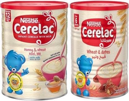 NESTLE Cerelac Combo 400g (Pack of 2) - Honey & Wheat With Milk + Wheat & Dates Cereal