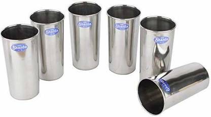 Sharda Metals (Pack of 8) Stainless Steel Big Lassi Juice Milk Glass Long Tumbler, Set of 8 – 500 ml. Glass Set Water/Juice Glass