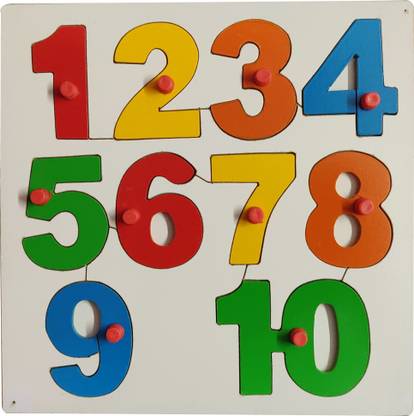 Kidzoo Wooden Puzzles - Counting Numbers 1 to 10 Puzzle Multicolor - 10 Pieces - Size 9"x 9" inches
