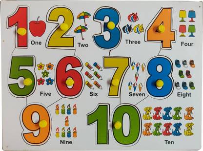 Kidzoo Wooden Puzzles - Counting Numbers 1 to 10 with Pictures Puzzle Multicolor - 10 Pieces - Size 12"x 9" inches