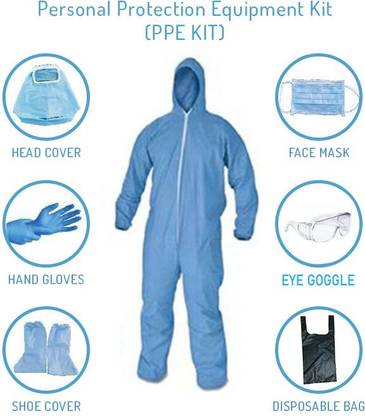 Techobucks MEDICAL PPE KIT(PPE JACKET+ HAND GLOVES+FACE SHIELD+FACE MASK+HEAD COVER+EYE GOGGLES+BIO MEDICAL WASTE BAG) Safety Jacket