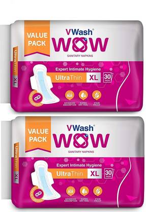 vwash Wow UltraThin Sanitary Napkins - Extra Large (30+30 Count) Sanitary Pad