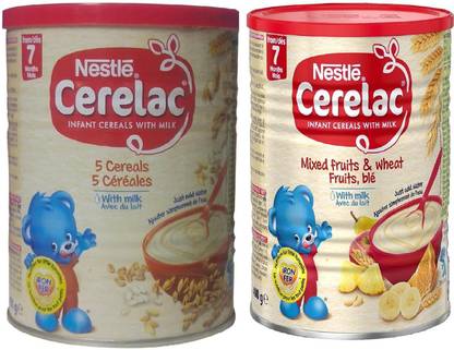 NESTLE Combo 400g (Pack of 2) - 5 Cereals With Milk + Mixed Fruits & Wheat With Milk Cereal