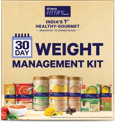 Saffola Fittify Gourmet 30 Day Weight Management Kit (Hi Protein Slim Meal Shake-Alphonso Mango x 2, Green Coffee x 3, Green Tea x 3, Soup x 30)